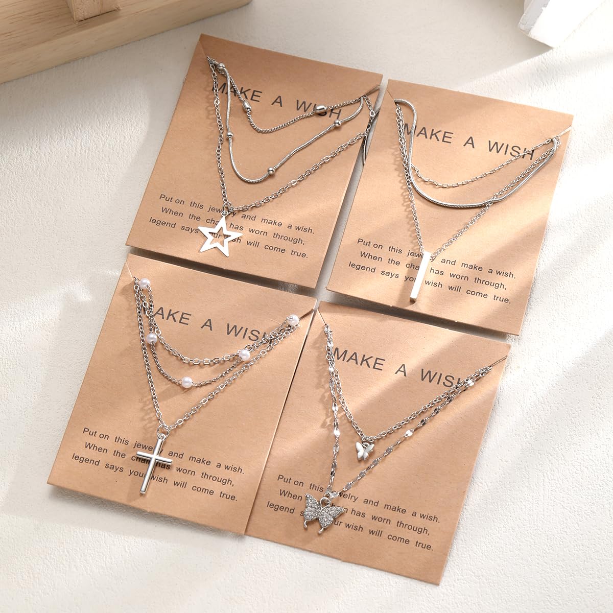 Shining Diva Fashion 4 Pcs Latest Stylish Silver Plated Necklace Jewellery Set for Women Pendant Necklace Gifts for Girls (16474np)