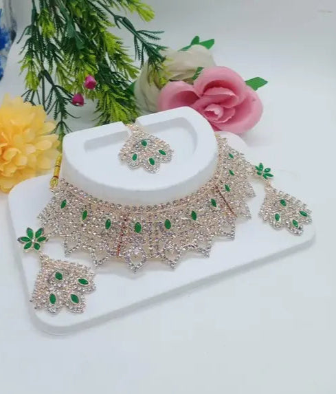 Exclusive Signature Collection Rose Gold Finish Premium Choker Party wear Necklace Set