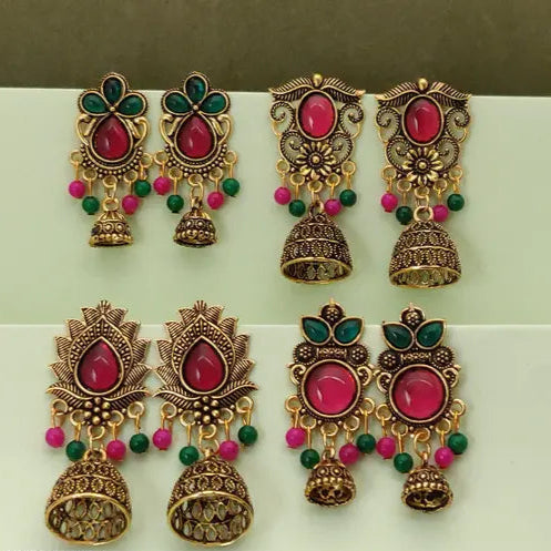 Gold Plated Earrings for Women's & Girls () (COMBO PACK OF 4 PAIRS)