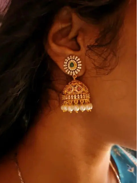 PREMIUM QUALITY MICROPLATED AD STONE JHUMKA