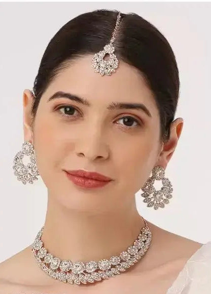 Sterling Rhodium Plated Jewellery Set with Tikka for Girls & Women