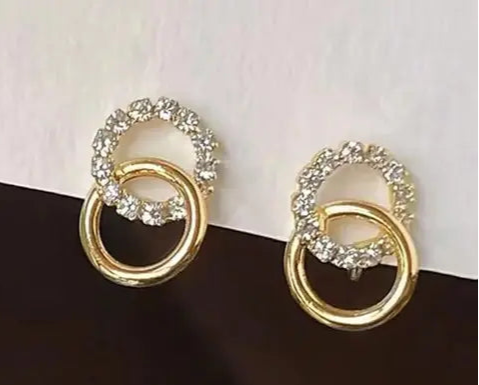 Gold plated Lightweight & Stylish cubic zirconia American Diamond stud earrings for Girls and Women | Ear Tops Gift for her in Christmas, ,New year, Birthday, Wedding Function and Anniversaries