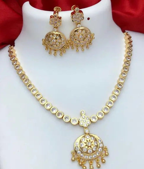 Premium Quality Microplated Impon Panchaloha Stone Attigai With Earring Set