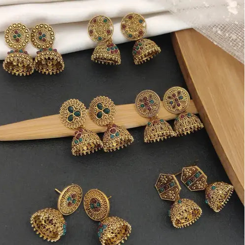 Antique Designer Oxidized Rajwadi Jhumka Earrings Combo Of 6 for beautiful girls & women