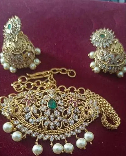 PREMIUM QUALITY CZ MATTE FINISH CHOKER JEWELLERY SET | AD CHOKER SET WITH JHUMKA