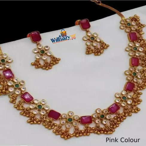 willanzy jewellery ( Gold Plated Green-Pink Diamond ),choker,necklace,jewellery set,indian wedding jewellery