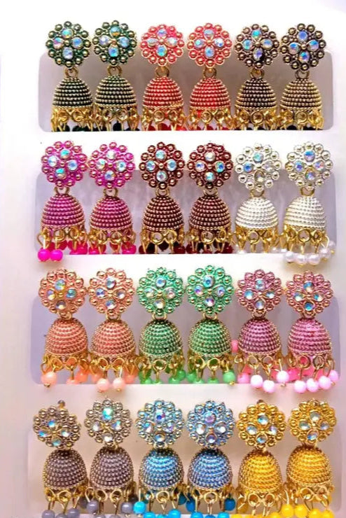Beautiful Oxidized jhumka Earrings, earring's 12 pic combo pack, Traditional,Fashion Ethnic Indian earrings || pink,red,blue,yellow,green,brown,white colour earring's