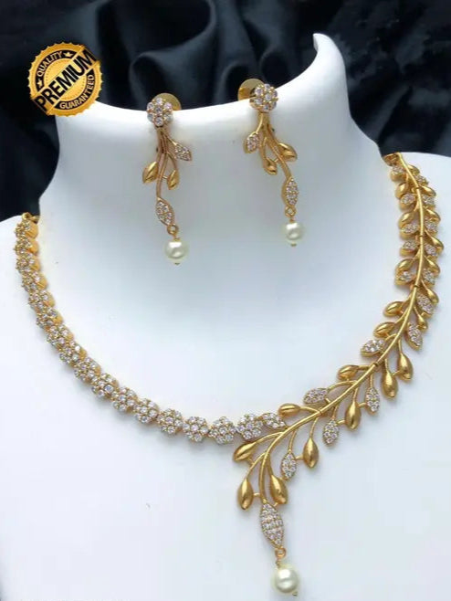 PREMIUM QUALITY CZ MATTE FINISH AD STONE NECKLACE WITH EARRING