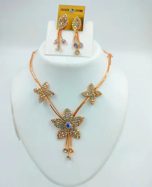 Amrita Pride Traditional Alloy Star Look Necklace with Earrings for Women (Gold Plated)