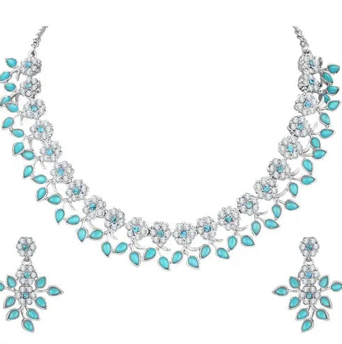 Silver Plated Necklace set with Sky Blue color Kundan Jewellery Sets
