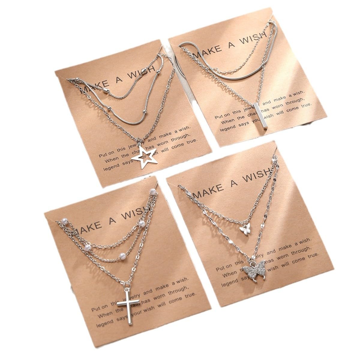 Shining Diva Fashion 4 Pcs Latest Stylish Silver Plated Necklace Jewellery Set for Women Pendant Necklace Gifts for Girls (16474np)