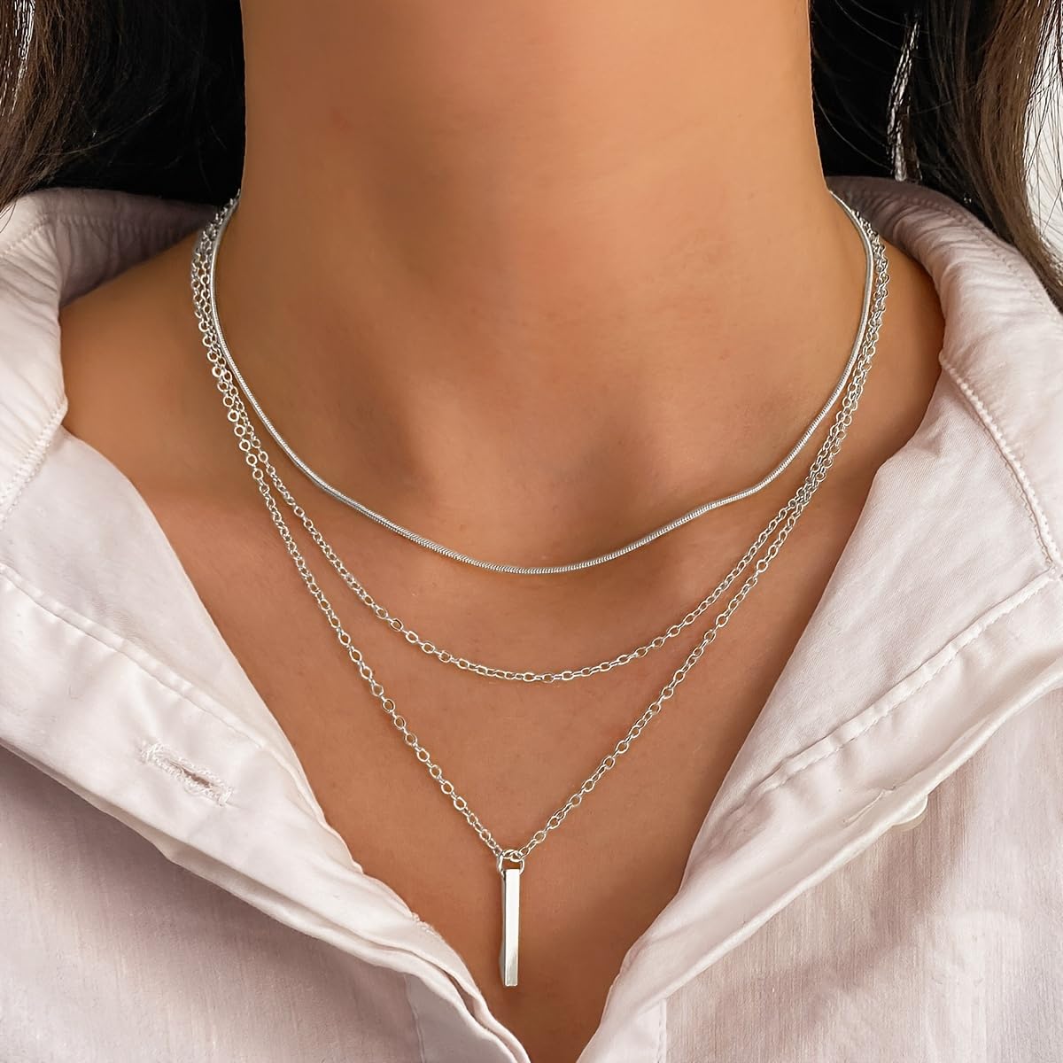 Shining Diva Fashion 4 Pcs Latest Stylish Silver Plated Necklace Jewellery Set for Women Pendant Necklace Gifts for Girls (16474np)