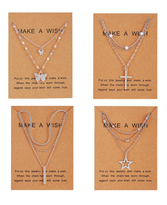 Shining Diva Fashion 4 Pcs Latest Stylish Silver Plated Necklace Jewellery Set for Women Pendant Necklace Gifts for Girls (16474np)