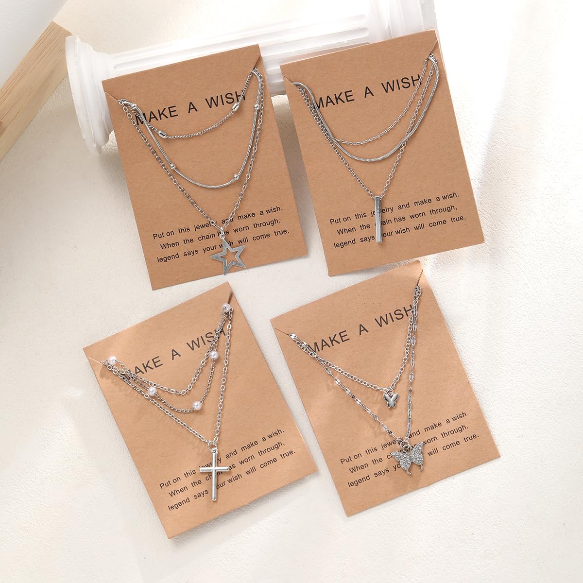 Shining Diva Fashion 4 Pcs Latest Stylish Silver Plated Necklace Jewellery Set for Women Pendant Necklace Gifts for Girls (16474np)