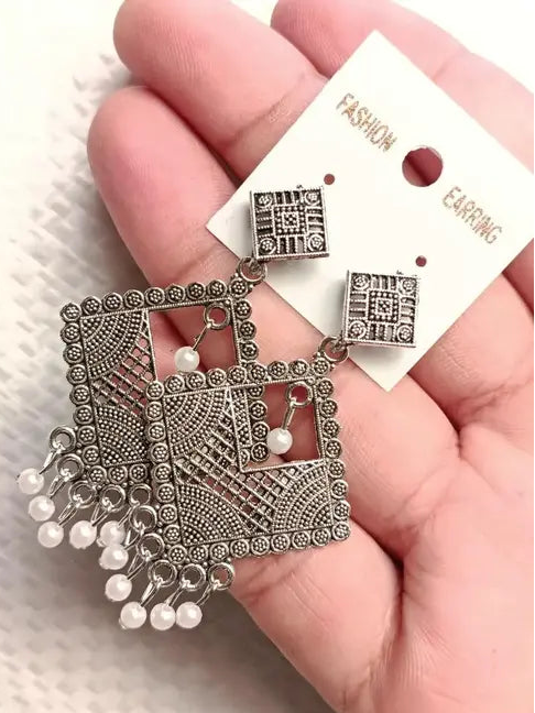 Combo of 4 Pair New Latest Design Drop &amp; Dangles Hoop Jhumki Oxidised Silver Earrings for women/girls