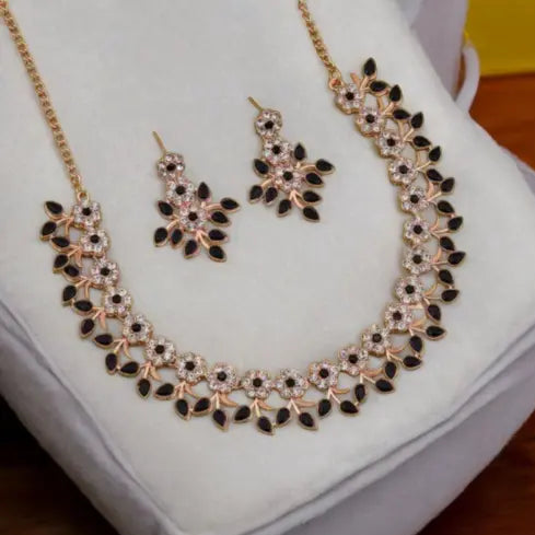 Rose Gold Plated Jewellery Set With Black Kundan