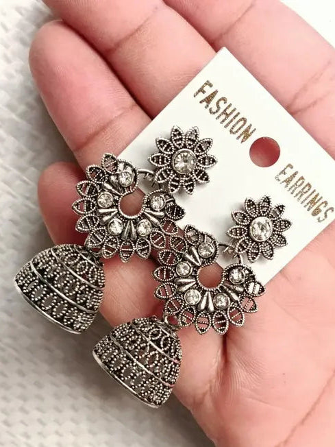 Combo of 4 Pair New Latest Design Drop &amp; Dangles Hoop Jhumki Oxidised Silver Earrings for women/girls