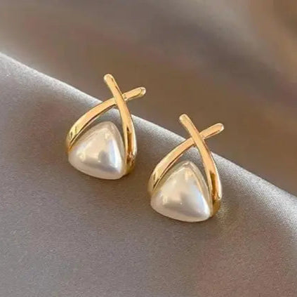 Gold Plated Korean Earrings Pearl Stud For Women