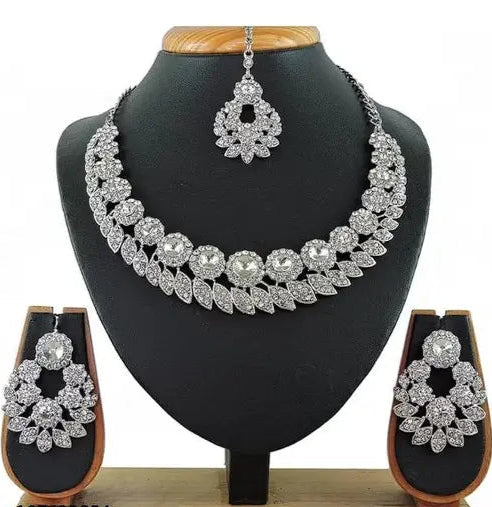 Sterling Rhodium Plated Jewellery Set with Tikka for Girls &amp; Women