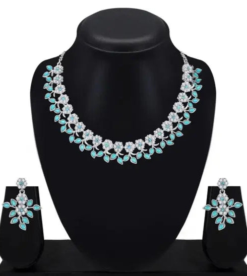 Silver Plated Necklace set with Sky Blue color Kundan Jewellery Sets