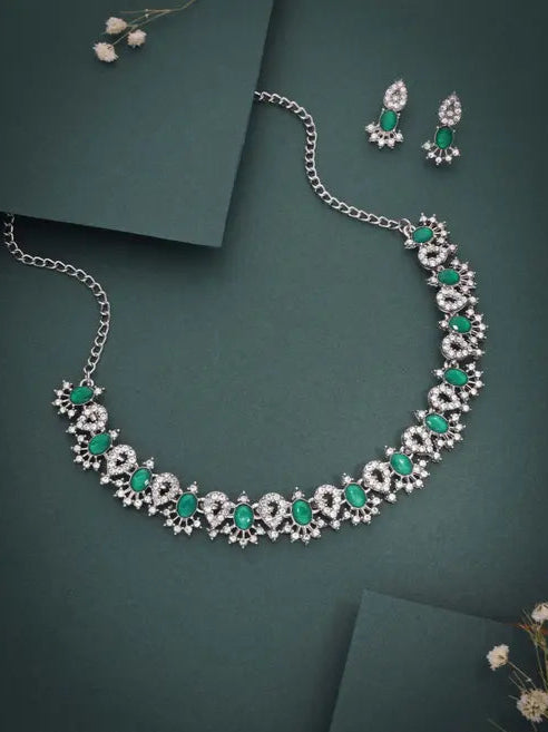 Lyriss Jewellery Silver Plated Lavender Choker Necklace with Matching Earrings | Elegant Jewellery Set for Women