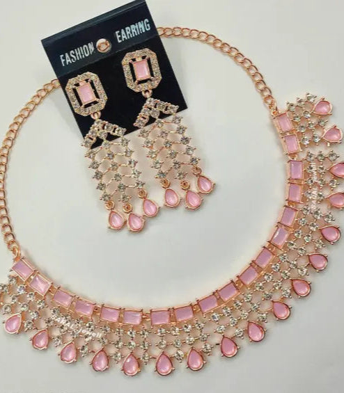 Rose Gold Jewellery Set In Pink Colour