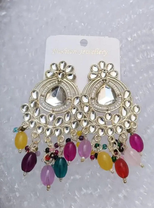 Gold Plated Multicolour Earring, multicolour gemstones, ethnic earrings, Traditional earrings.
