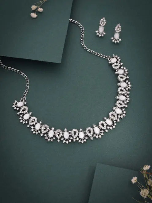 Lyriss Jewellery Silver Plated Lavender Choker Necklace with Matching Earrings | Elegant Jewellery Set for Women