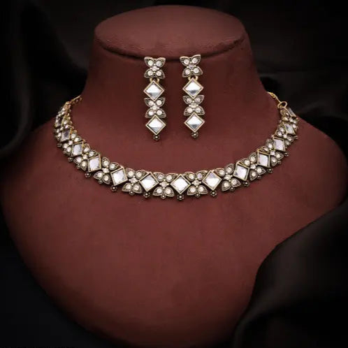 Lyriss Jewellery Silver Plated Lavender Choker Necklace with Matching Earrings | Elegant Jewellery Set for Women