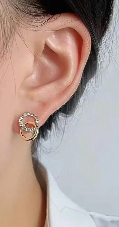 Gold plated Lightweight &amp; Stylish cubic zirconia American Diamond stud earrings for Girls and Women | Ear Tops Gift for her in Christmas, ,New year, Birthday, Wedding Function and Anniversaries