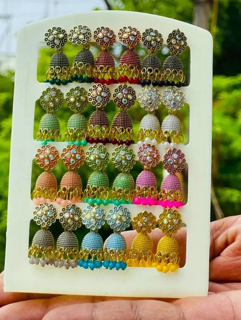 Beautiful Oxidized jhumka Earrings, earring's 12 pic combo pack, Traditional,Fashion Ethnic Indian earrings || pink,red,blue,yellow,green,brown,white colour earring's