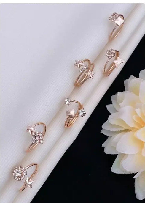 &nbsp;Rose Gold Plated 6 Piece White Crystal Drop Heart Multi Designs Ring Set For Women &amp; Girls