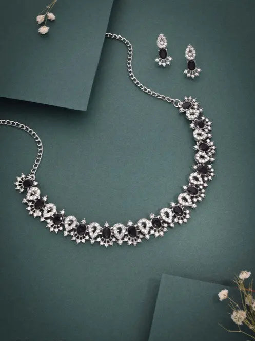 Lyriss Jewellery Silver Plated Lavender Choker Necklace with Matching Earrings | Elegant Jewellery Set for Women