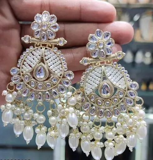 Designer White Earrings || White and Gold Kundan Earrings For women's &amp; Girl's || Kundan Meenakari Earrings || Handcrafted Kundan Jewelry For Women's || Kundan Earrings ||
