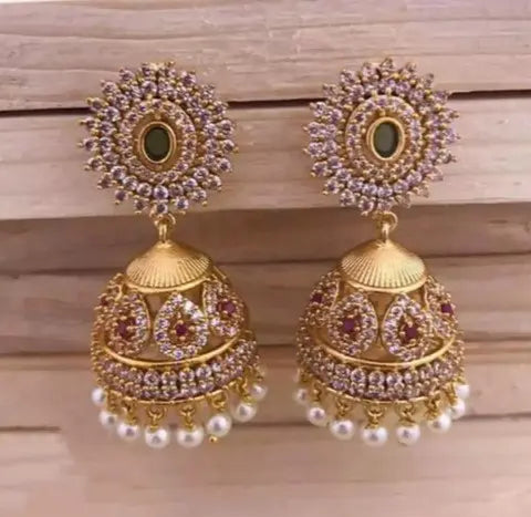 PREMIUM QUALITY MICROPLATED AD STONE JHUMKA