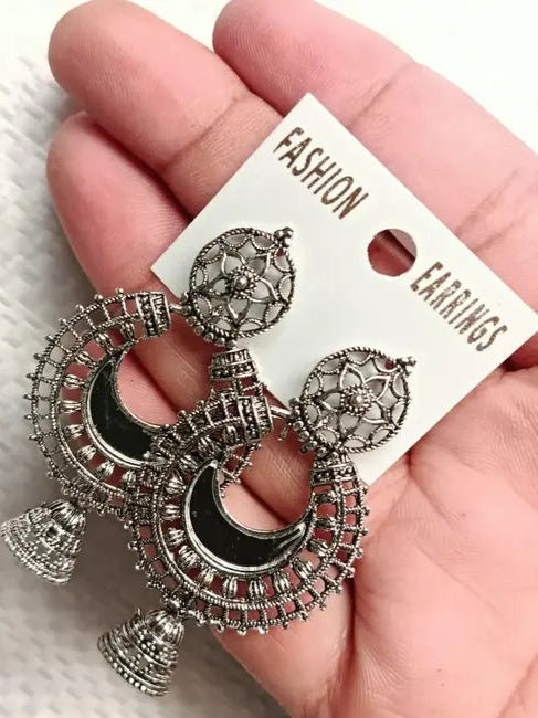 Combo of 4 Pair New Latest Design Drop &amp; Dangles Hoop Jhumki Oxidised Silver Earrings for women/girls