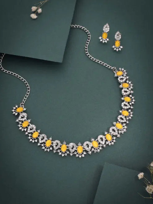 Lyriss Jewellery Silver Plated Lavender Choker Necklace with Matching Earrings | Elegant Jewellery Set for Women