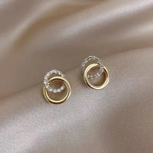 Gold plated Lightweight &amp; Stylish cubic zirconia American Diamond stud earrings for Girls and Women | Ear Tops Gift for her in Christmas, ,New year, Birthday, Wedding Function and Anniversaries